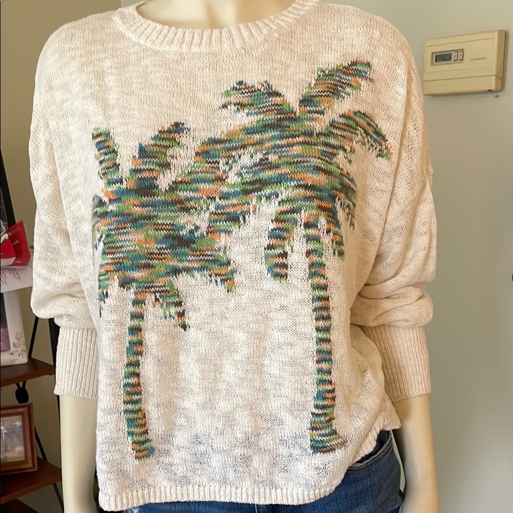 Lou & Grey Cream Sweater with Multicolor Palm Design